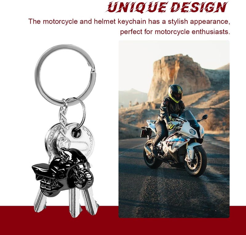 NYTKL 4 PCS Motorcycle Helmet Keychain, Creative Motorcycle Keychain Helmet Key Fob, 3D Metal Motorbike Keyring for Men (Black+Silver) - Image 4